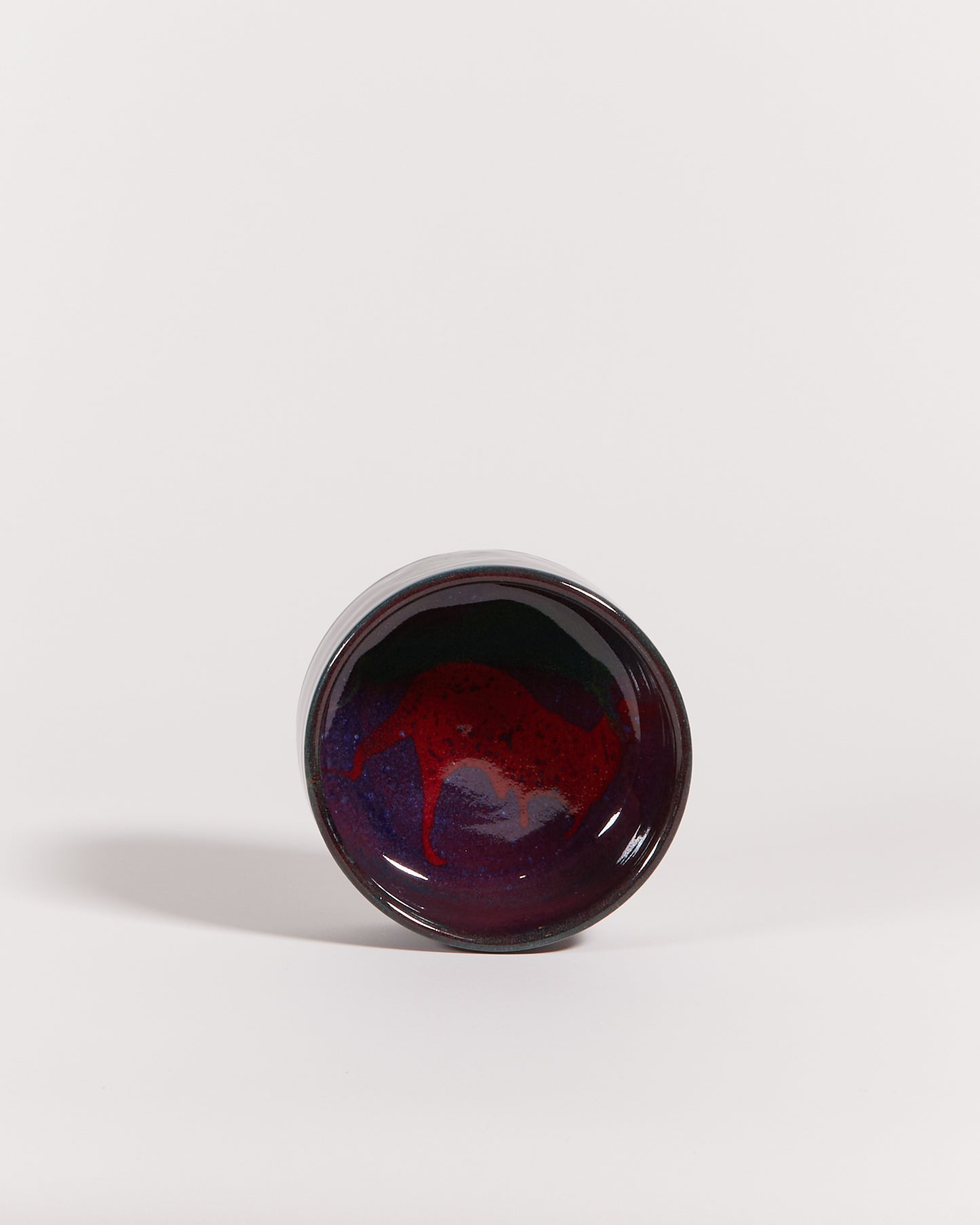 CERAMIC DISH IN PURPLE, GREEN & RED