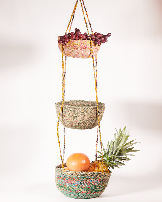TIERED HANGING BASKETS - PINK, GOLD & GREENS